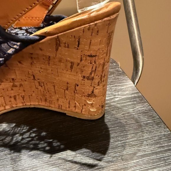 Pop Midnight Blue Lace Wedge Sandals - Picture 11 of 15